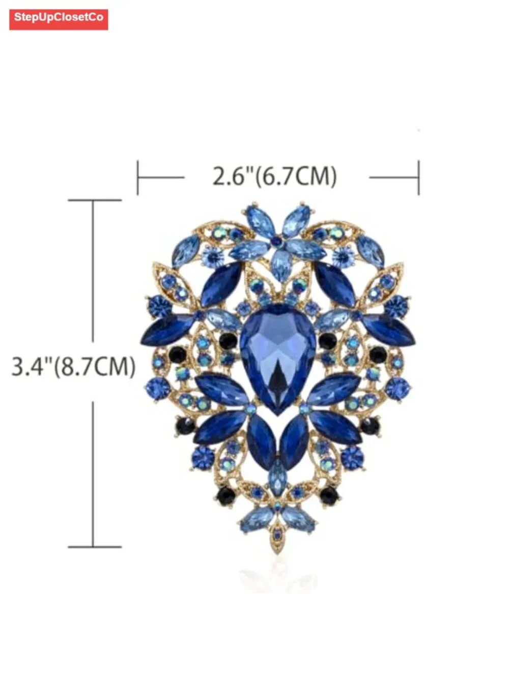 Vintage Crystal Leaf Rhinestone Brooch Pin for Women Large Golden Brooch